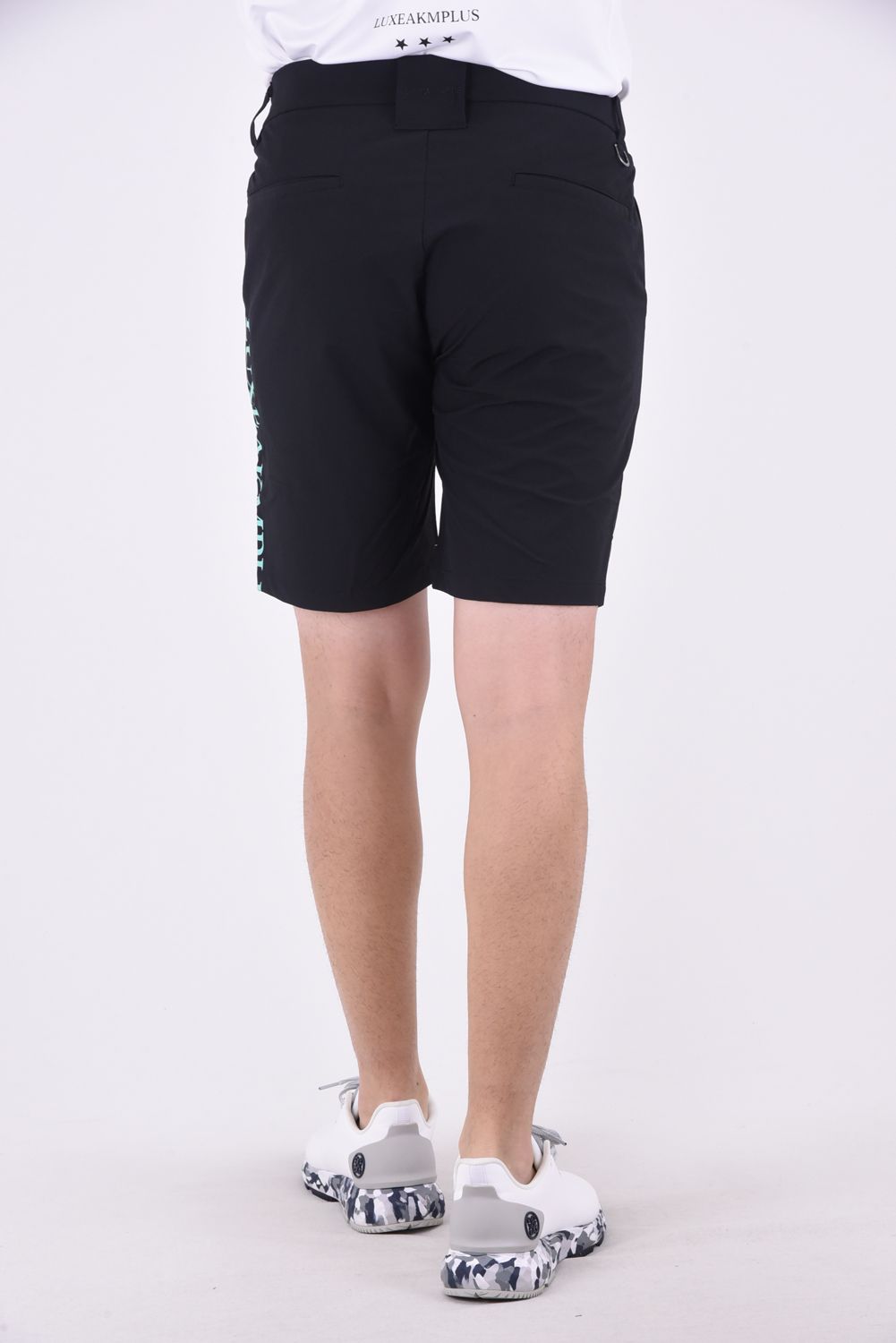 SUPER STRETCH LOGO SHORT PANTS /  スーパーストレッチ ロゴ ショートパンツ (ブラック/ブルー)