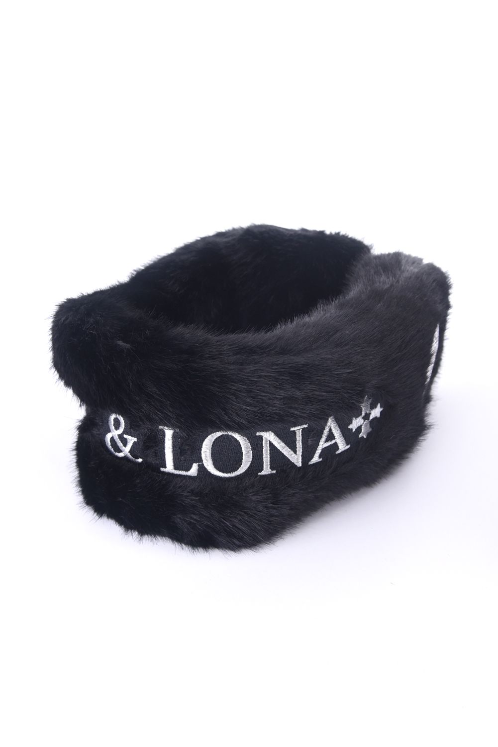 SVASTIKA FUR EARMUFFS / フェイクファー サークルスカル 2WAYイヤーマフ (ブラック)