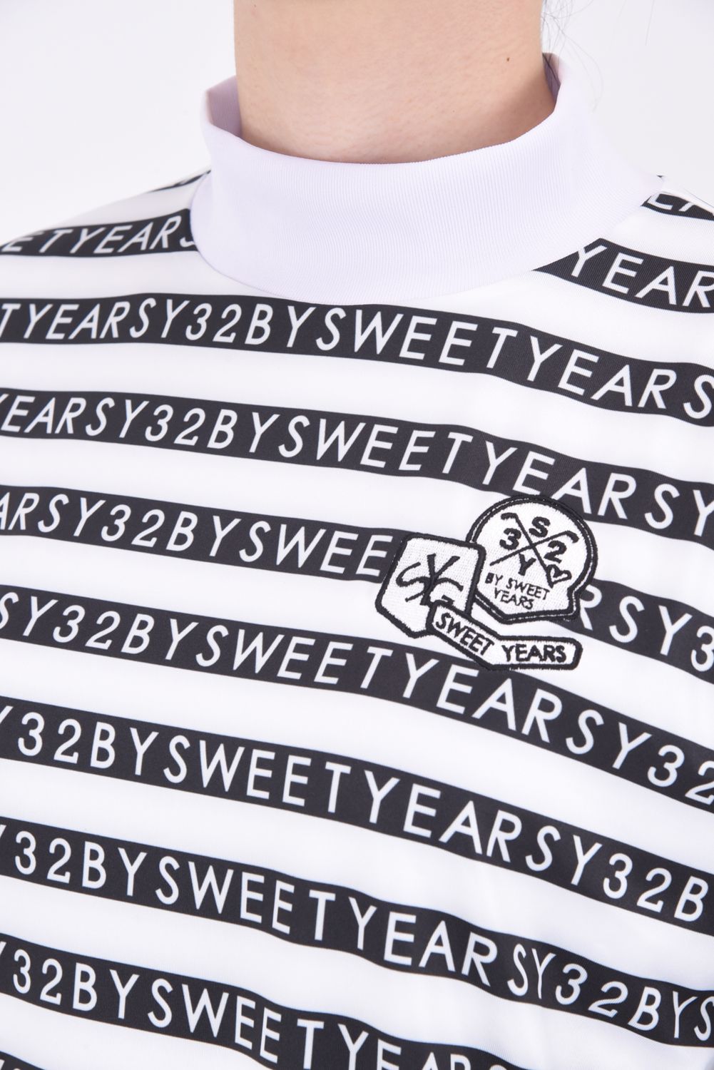 ■■SALE■■SY32 by SWEET YEARS★GOLF SYG-23A09W LOGO BORDER MOCK NECK SHIRTS ボーダーフルロゴ モックネックTシャツ color:PINK(ピンク) SY32 by SWEET YEARS GOLF - 【レディース】LOGO BORDER MOCK