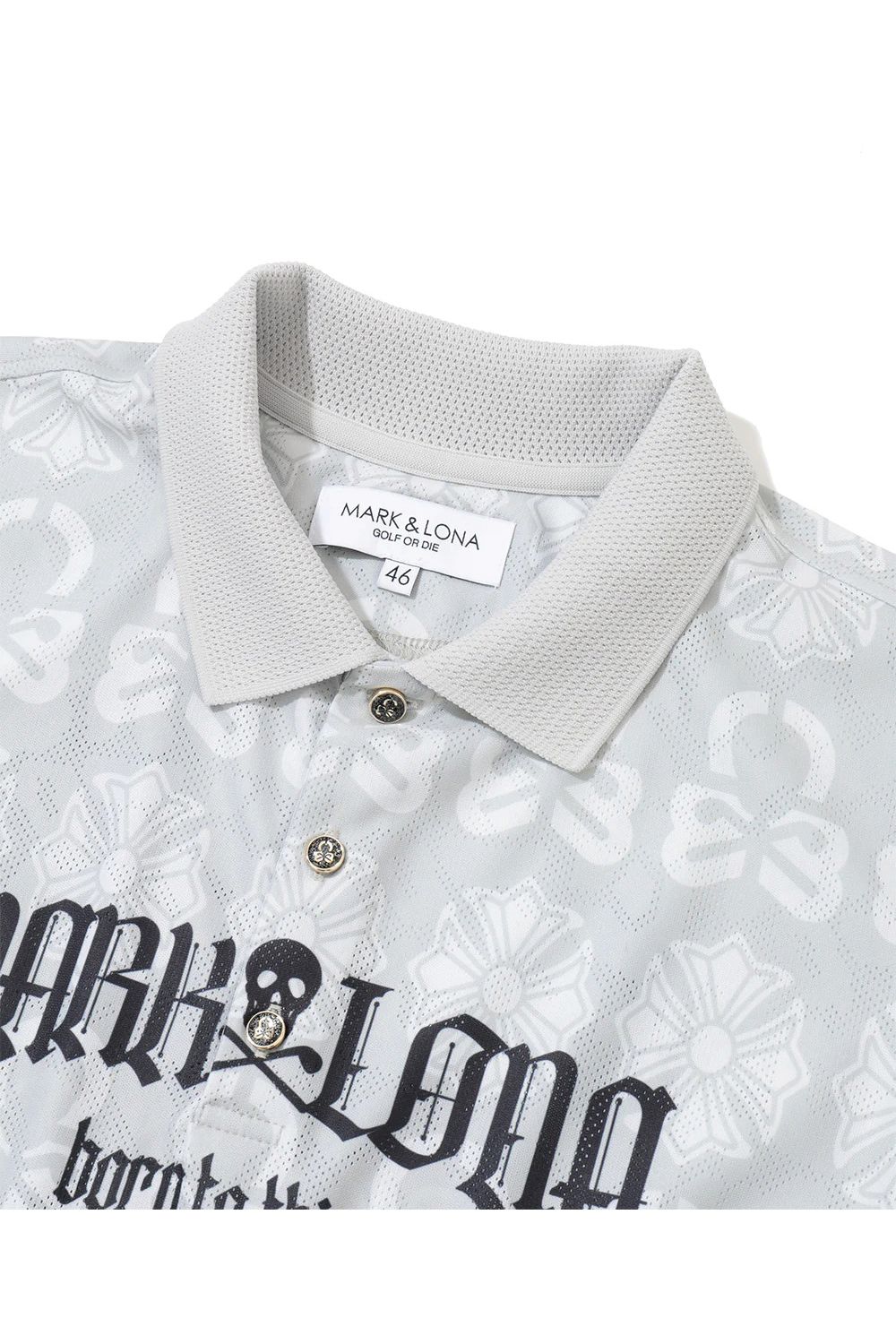 【26AW】 FRACTUR JACQUARD CINCH POLO / メッシュジャカード生地 エレメントスカル総柄 ポロシャツ (グレー)