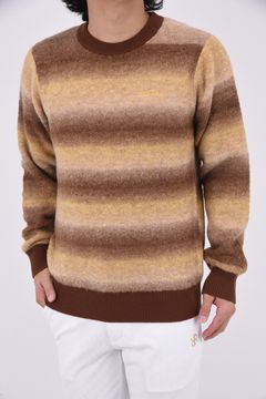 MENS GRADATION BOUCLE KNIT / ブランドロゴ グラデーション クルーネック ブークレニット (ブラウン)*