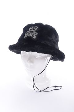 SPECTRA FAUX FUR BUCKET HAT / エコファー ラインストーン スカルワッペン バケットハット (ブラック)
