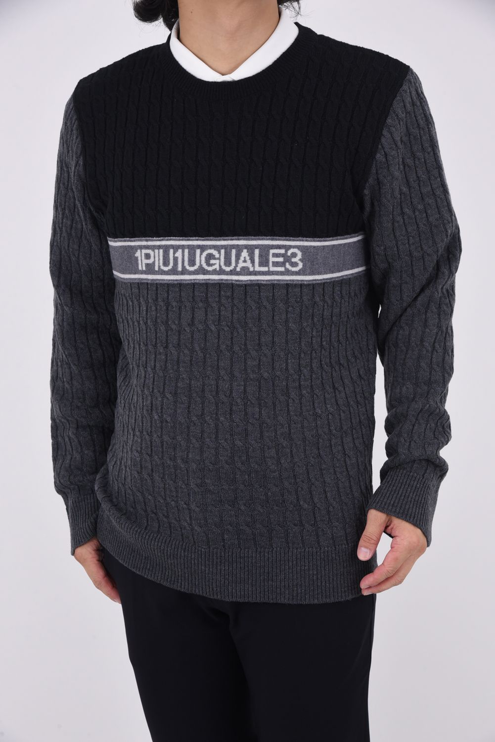CREW NECK / 113Gロゴ ケーブル編み クルーネックニット (ブラック)