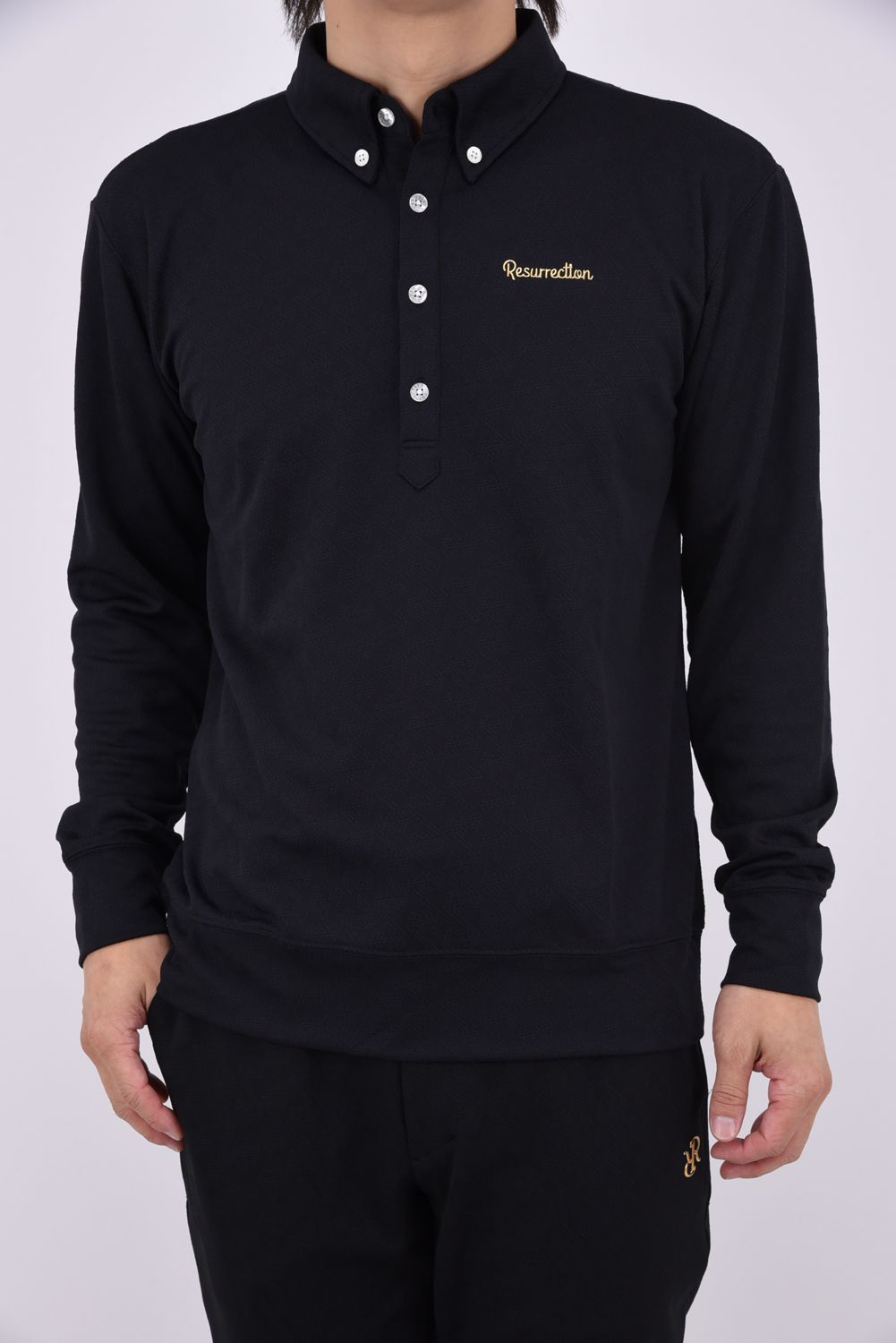 【26AW】 MENS GM JACQUARD POLO L/S / オリジナルテキスタイルジャガード 長袖 ボタンダウンポロシャツ (ブラック)*