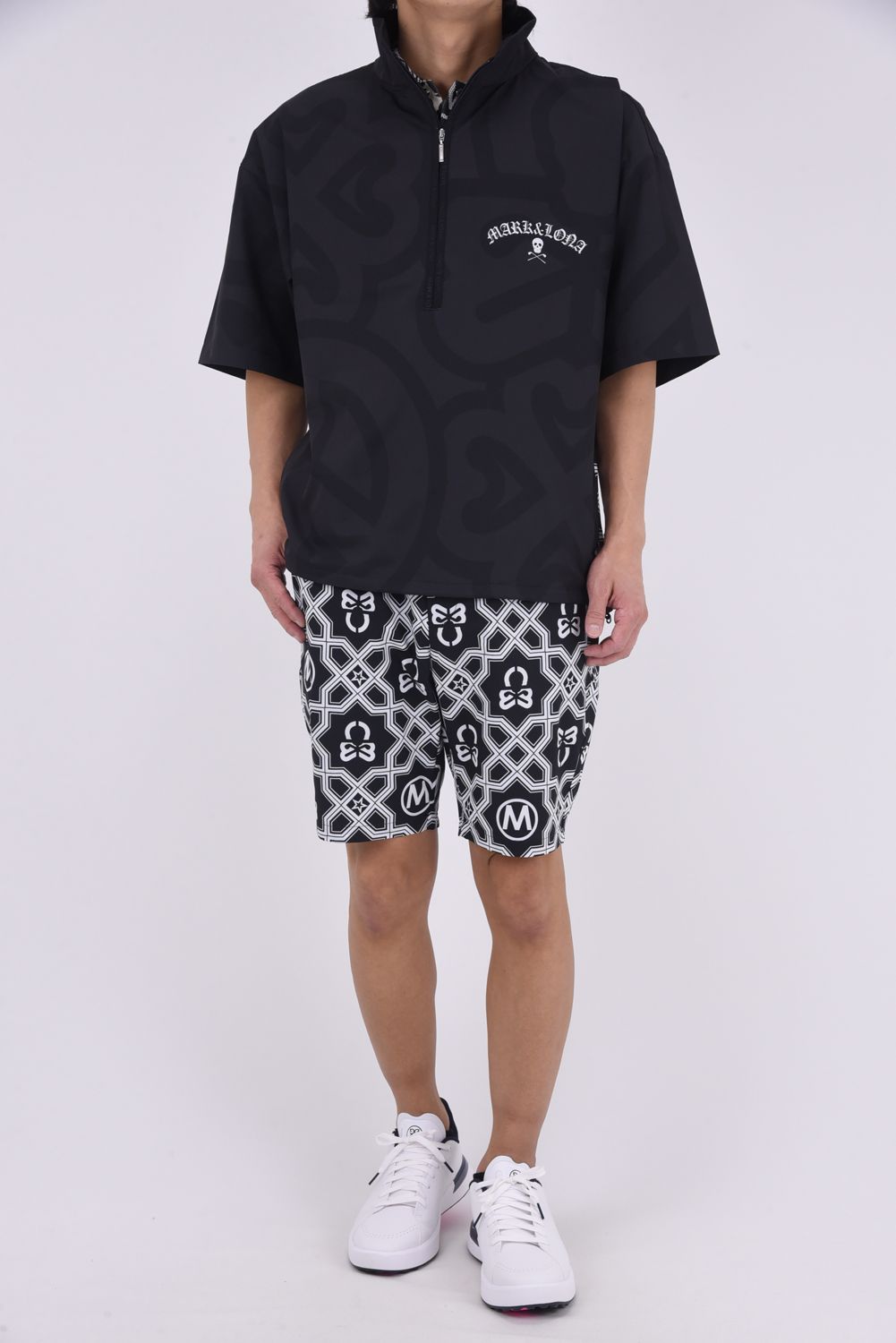 【26SS】 IMPERIAL VENT TECH JACKET / ジオメトリックパターン ショートスリーブ スタンドカラージャケット (ブラック)