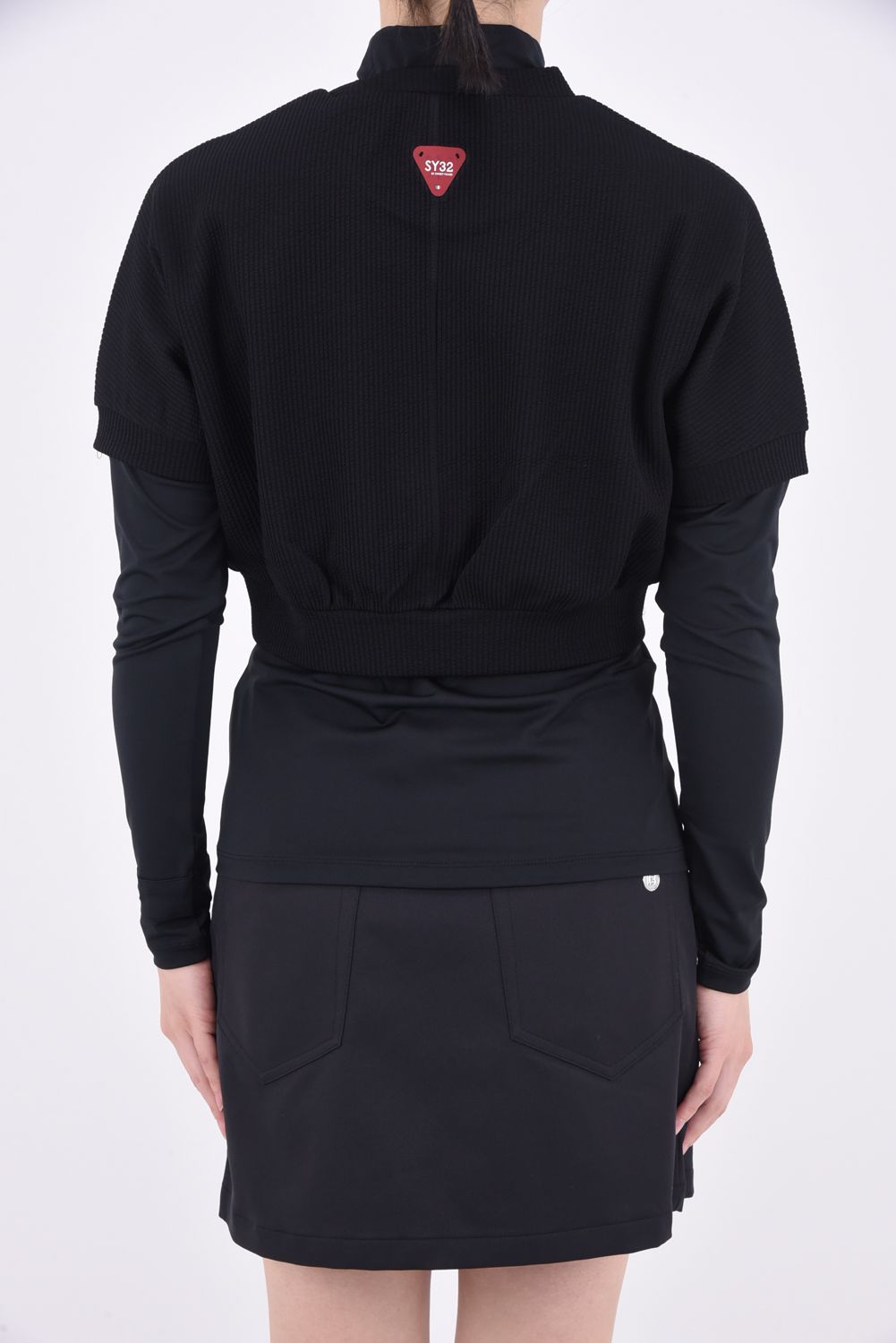 【レディース】 FAKE LAYERED MOCK NECK SHIRTS / フェイクレイヤードデザイン ロングスリーブ モックネックTシャツ ブラック*