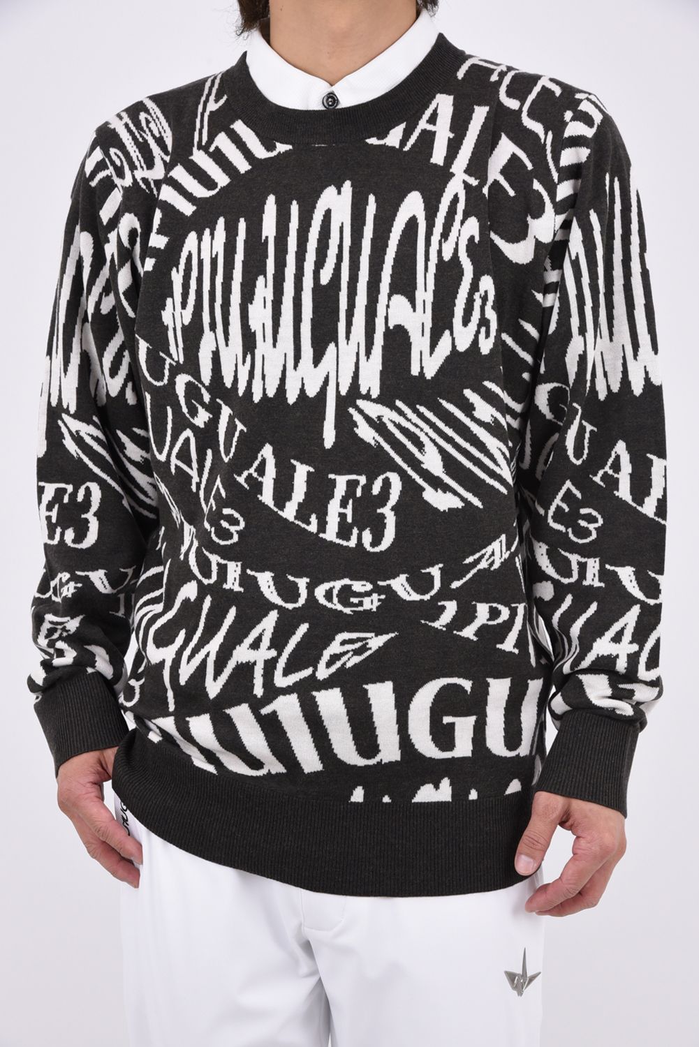 【26AW】 JACQUARD KNIT CREW MELTING LETTER / ロゴジャカード総柄 クルーネックニット (カーキ)