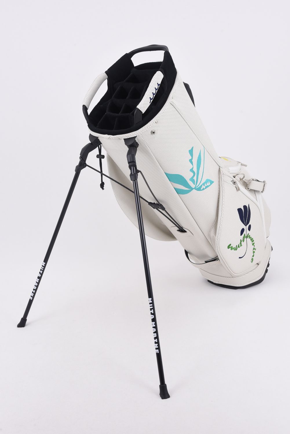 【26SS】【銀行振込・代金引換不可】【返品・交換不可】 CADDY BAG & HEAD COVER / パンチングエシカルレザー フローラルモチーフ刺繍 スタンドタイプ キャディバッグ&ヘッドカバーセット (ホワイト)