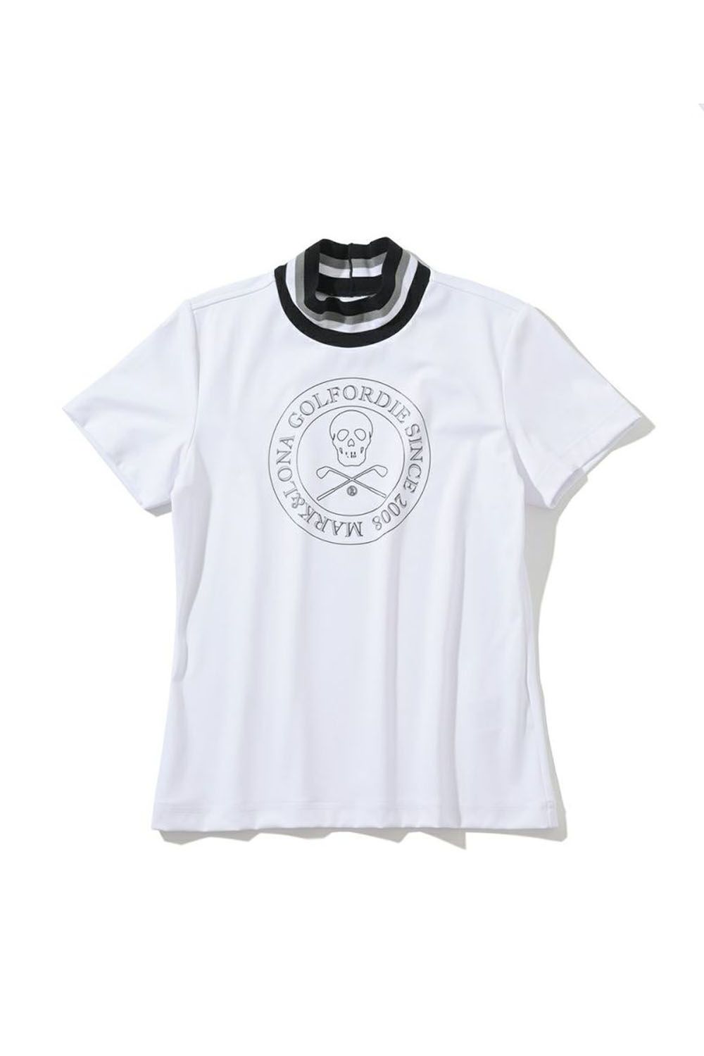 【レディース】 POLLA MOCK TEE / 接触冷感 サークルスカルロゴ モックネックTシャツ (ホワイト)