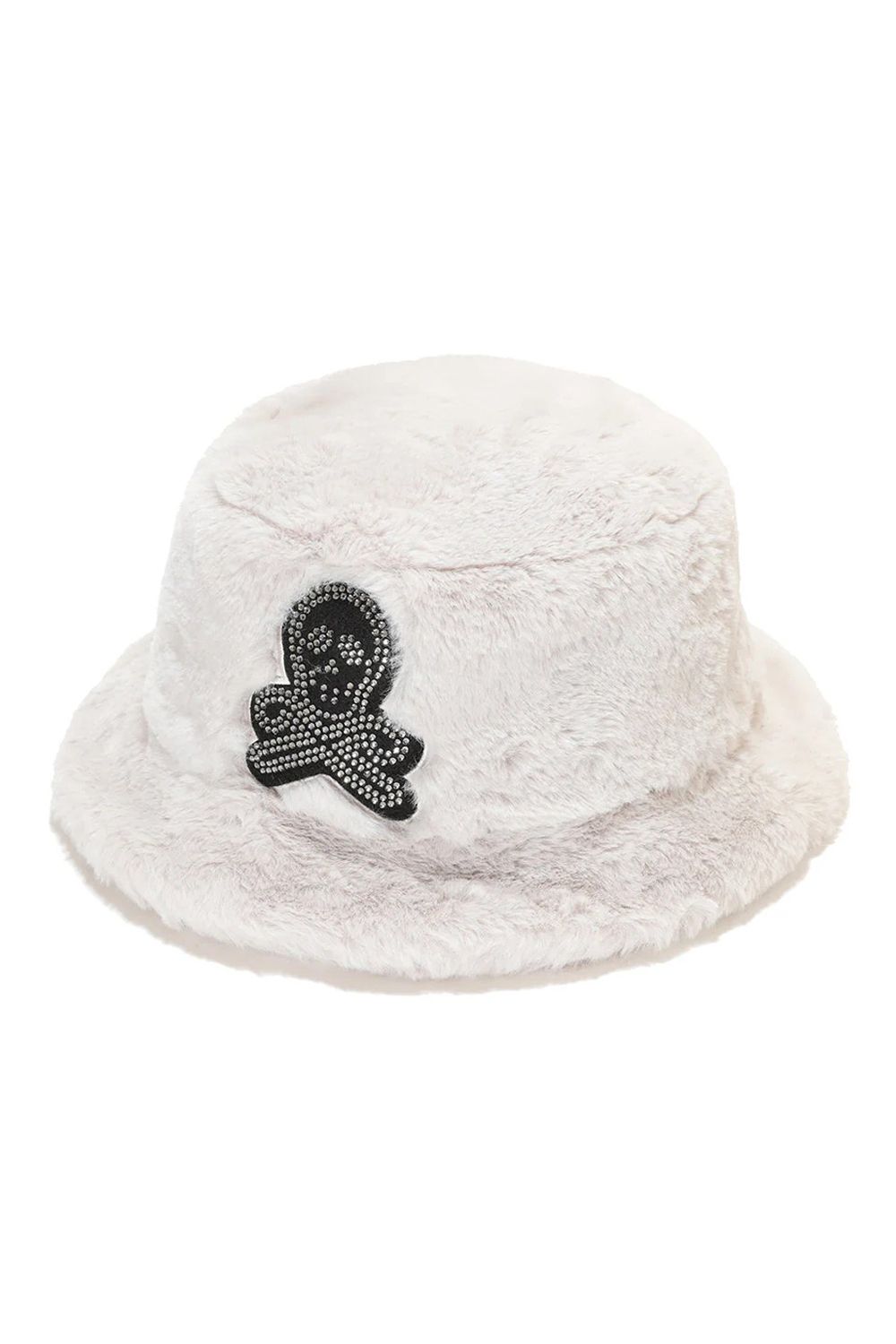 SPECTRA FAUX FUR BUCKET HAT / エコファー ラインストーン スカルワッペン バケットハット (ホワイト)