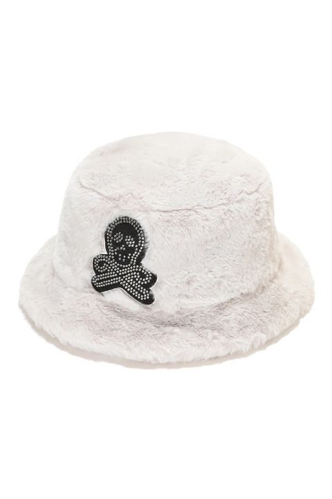 SPECTRA FAUX FUR BUCKET HAT / エコファー ラインストーン スカルワッペン バケットハット (ホワイト)