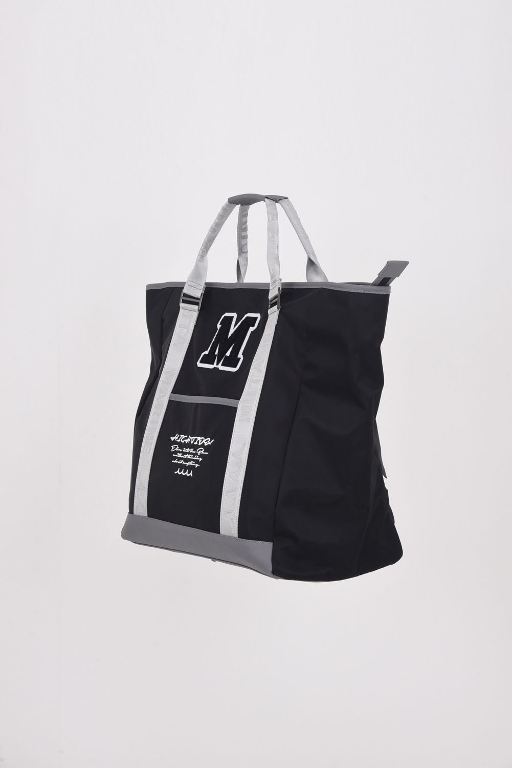 BIG TOTE BAG / ナイロン ビッグロゴ BIGトートバッグ (ショルダーストラップ付き) (ブラック)