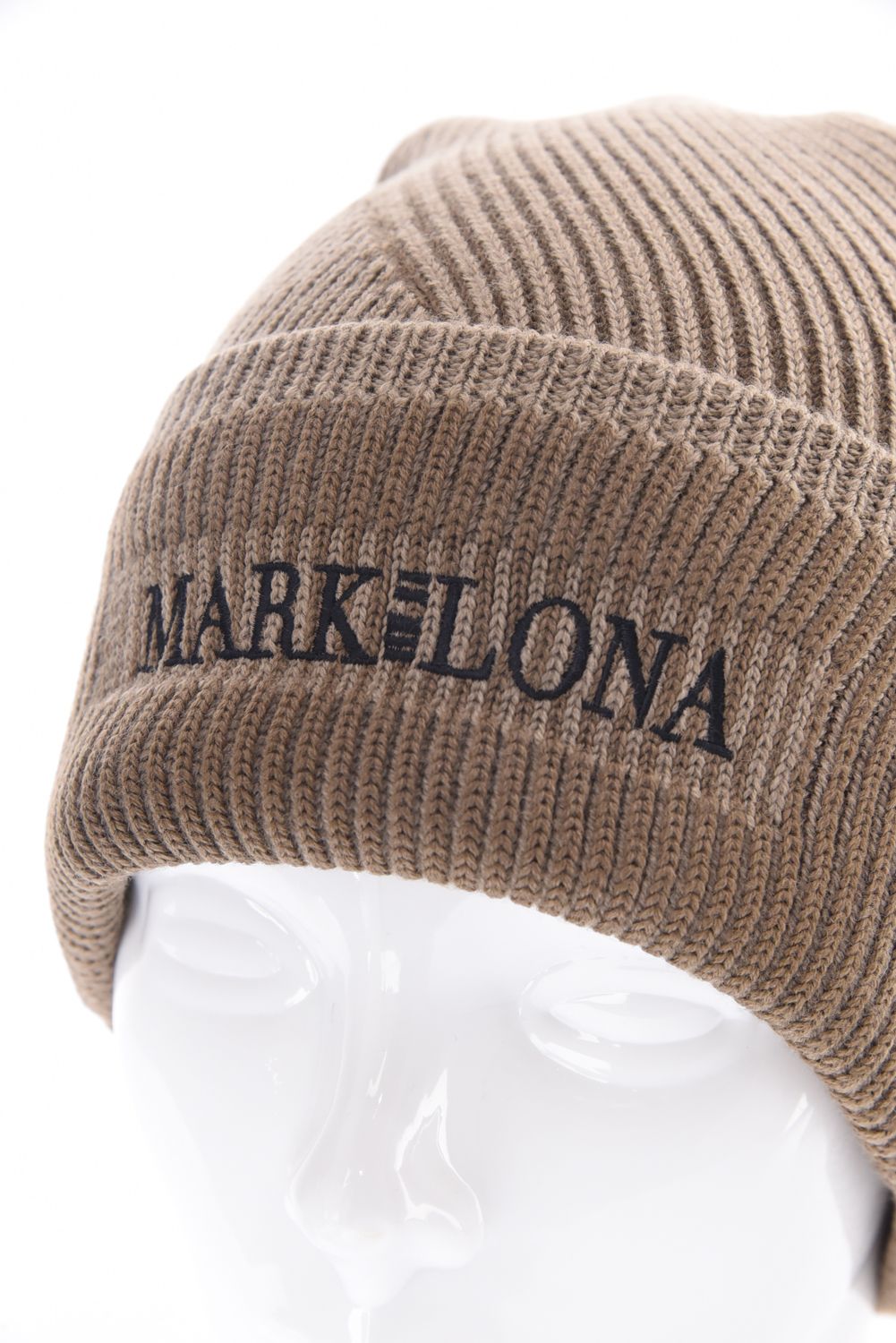 【CODE COLLECTION】 SWBN / 変則リブ編み プリントネーム ニットキャップ (ブラウン)