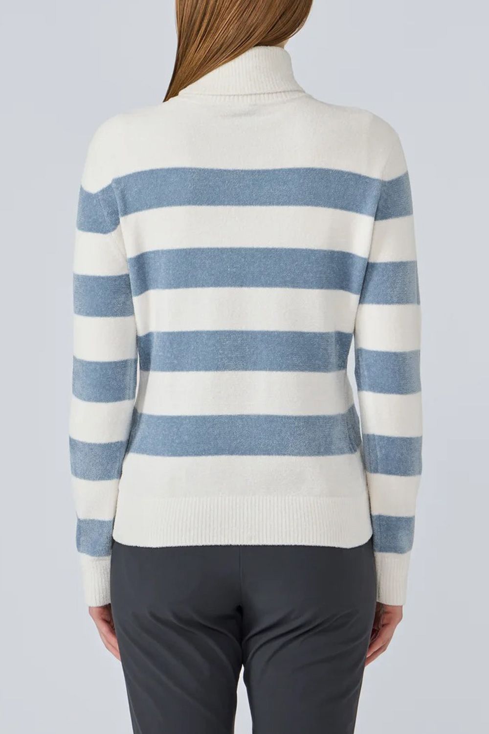 【25AW】【レディース】 ボーダー柄モールタートルネックセーター (ホワイト)