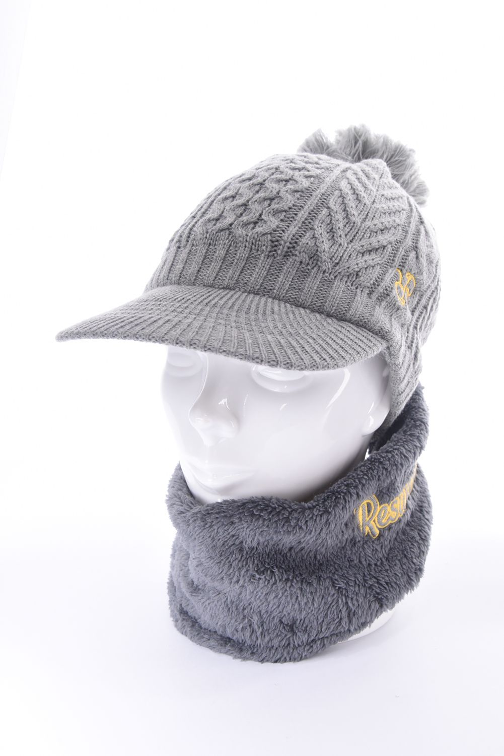 VISOR KNIT CAP / バイザー ニットキャップ（ネックウォーマー付き） (グレー)