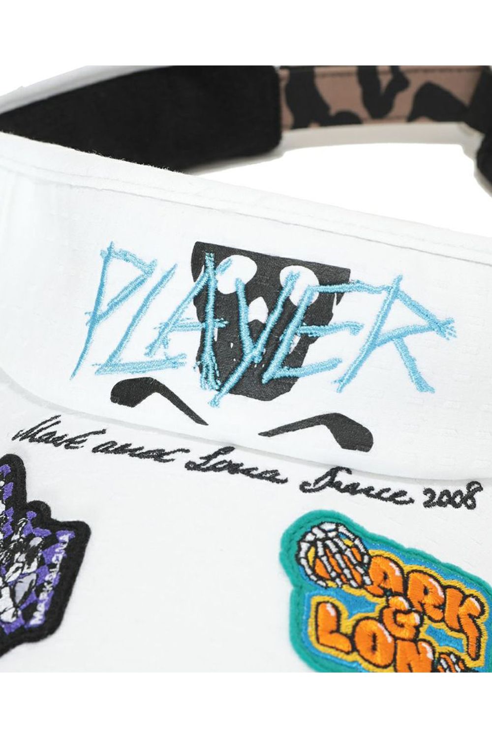 SLASH VISOR / ブランドロゴ刺繍 レオパードパターン サンバイザー (ホワイト)