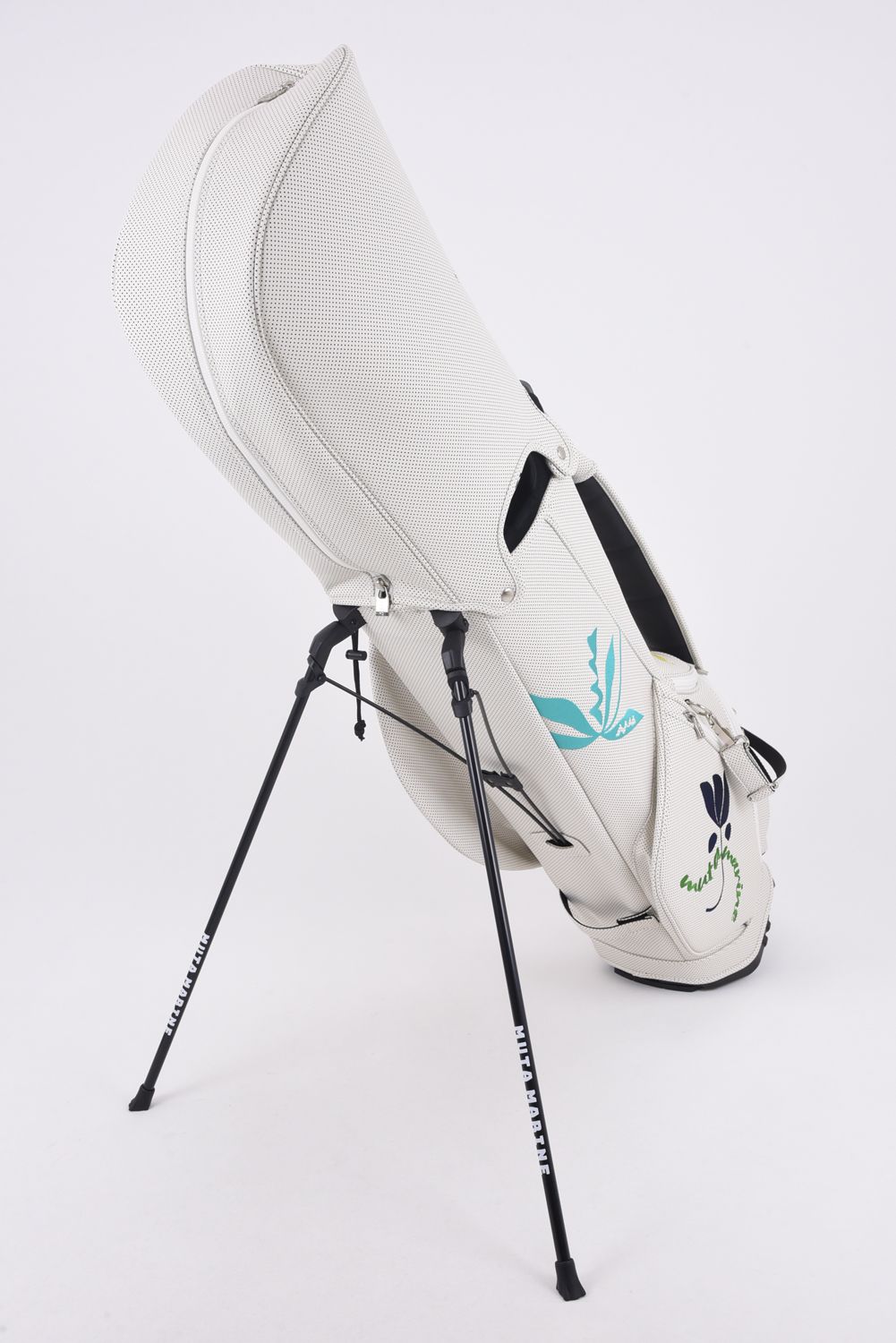 【26SS】【銀行振込・代金引換不可】【返品・交換不可】 CADDY BAG & HEAD COVER / パンチングエシカルレザー フローラルモチーフ刺繍 スタンドタイプ キャディバッグ&ヘッドカバーセット (ホワイト)