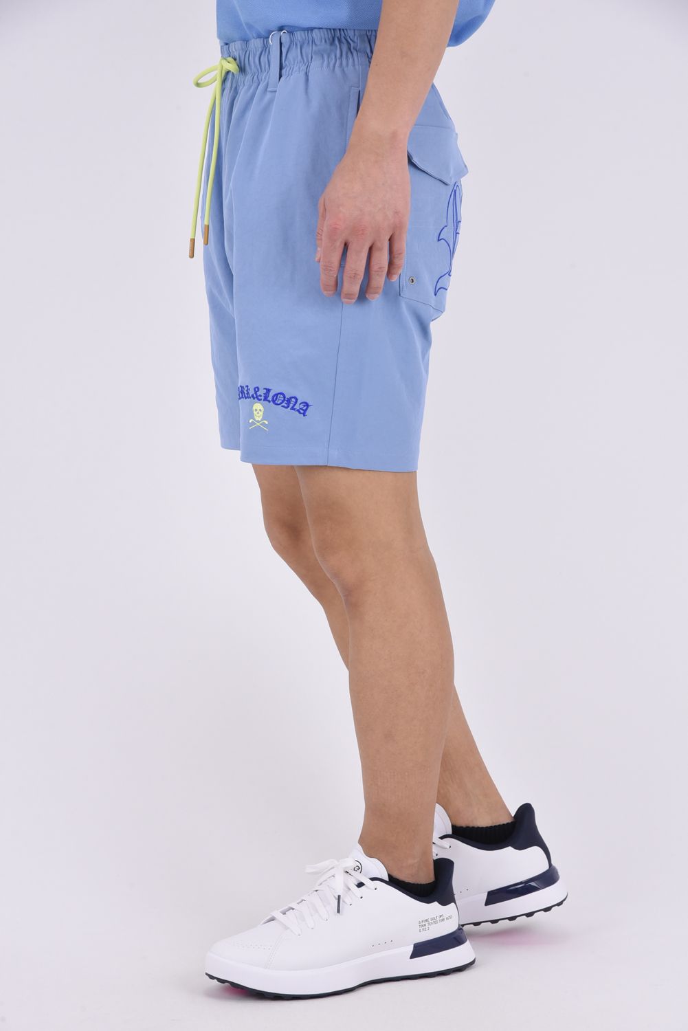 【26SS】 SOVEREIGN UTILITY TWILL SHORTS / ポリエステルツイル ブラックレターフォントロゴ ショートパンツ (サックス)