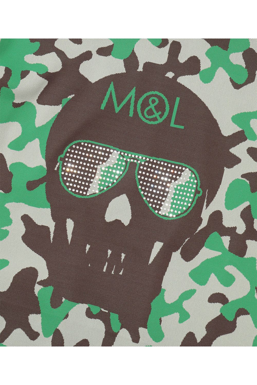 【26SS】 WHAM! SPECTRUM PERFORMANCE MOCK / ジャパンメイド カモフラスカルジャカード スワロフスキー モックネックTシャツ (グリーン)