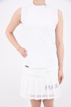 【レディース】【CODE COLLECTION】 CD8-SLMT / コードロゴ メッシュ素材 ノースリーブ モックネックTシャツ (ホワイト)