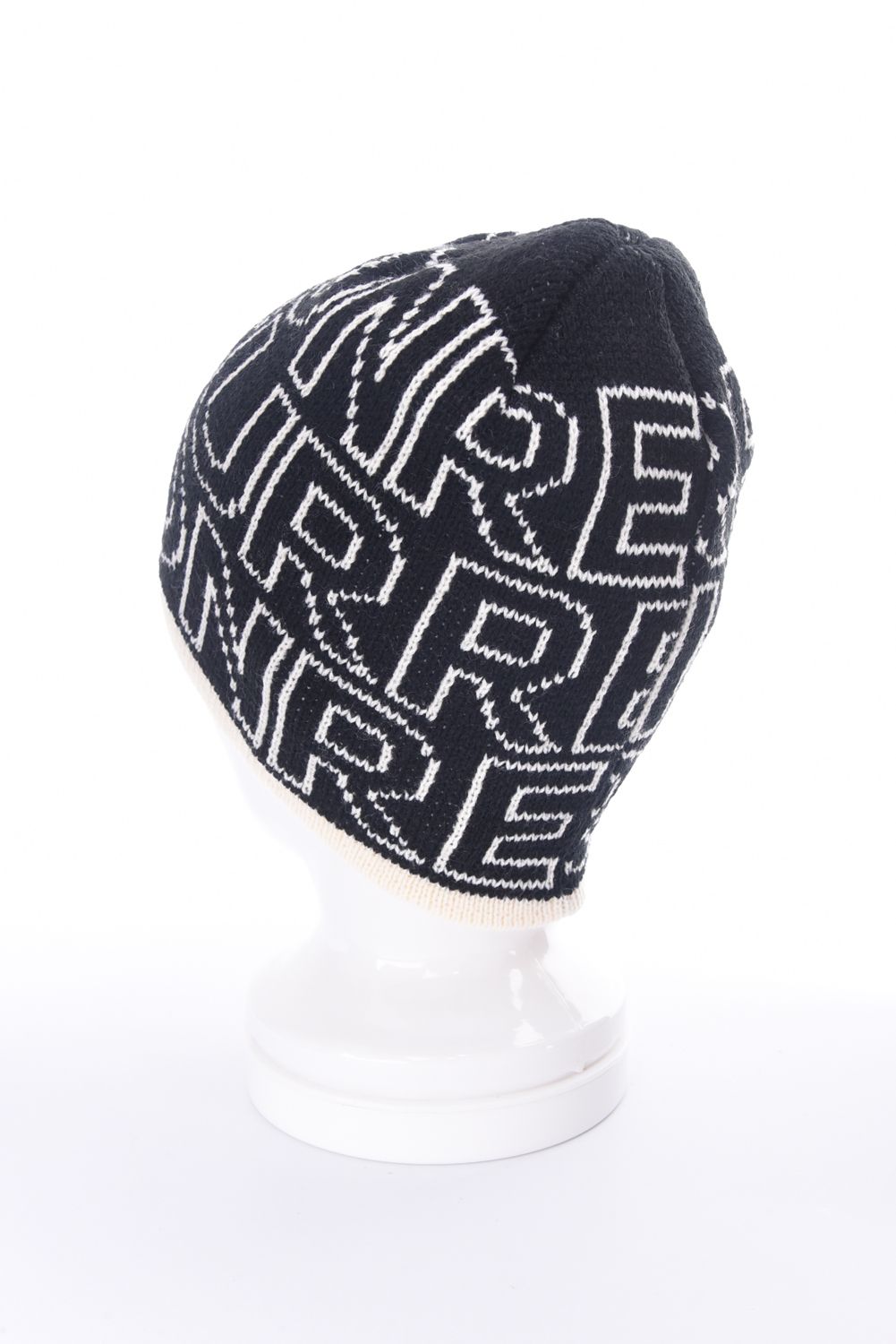 LOGO MONOGRAM KNIT CAP / ロゴモノグラム ビーニー ニットキャップ (ブラック×オフホワイト)