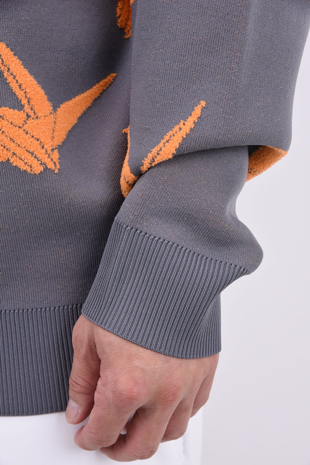 【26AW】 JACQUARD HALF-ZIP KNIT DANCING CRANE / 折鶴ジャガード ハーフジップニット (グレー)