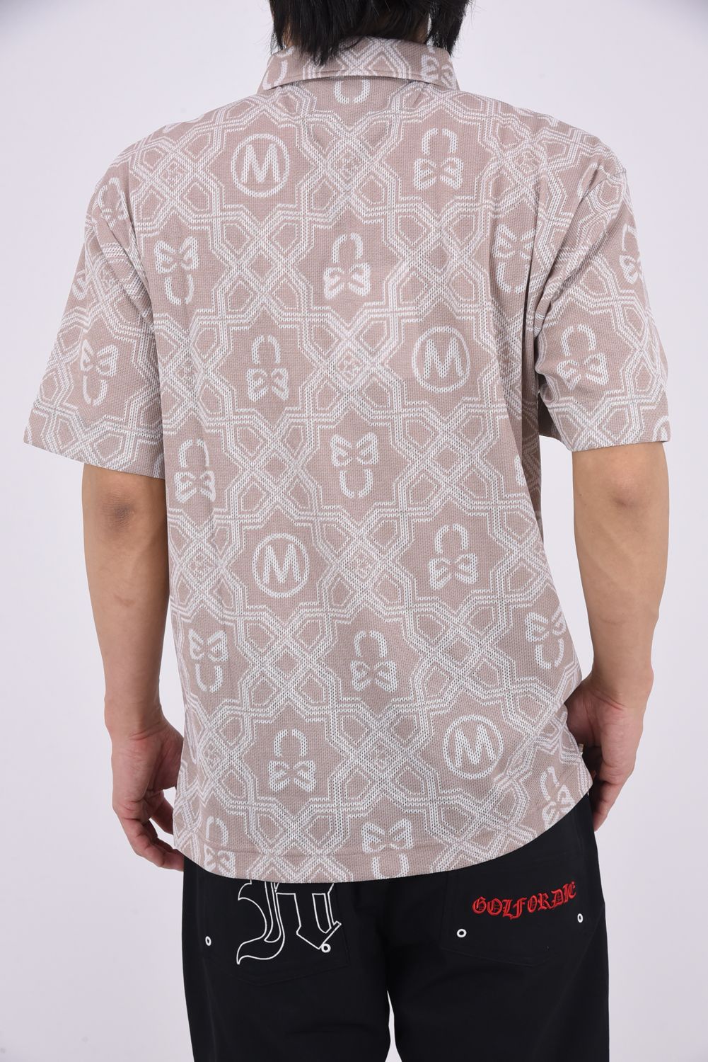 【26SS】 DOMINANT MESH SHIRT / ジオメトリックパターン総柄 ジャパンメイド メッシュポロシャツ (ベージュ)