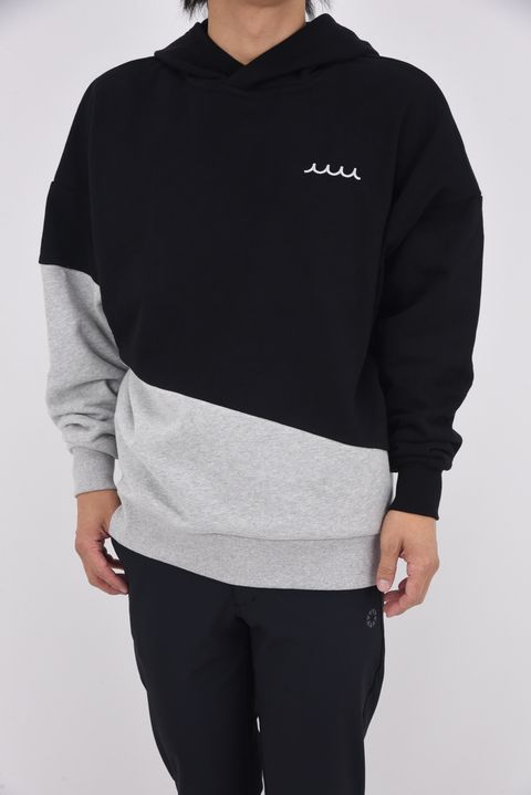 【25AW】【ユニセックス】 BIG PULLOVER HOODIE (BICOLOR) / ビッグシルエット バイカラー プルオーバーパーカー (ブラック)