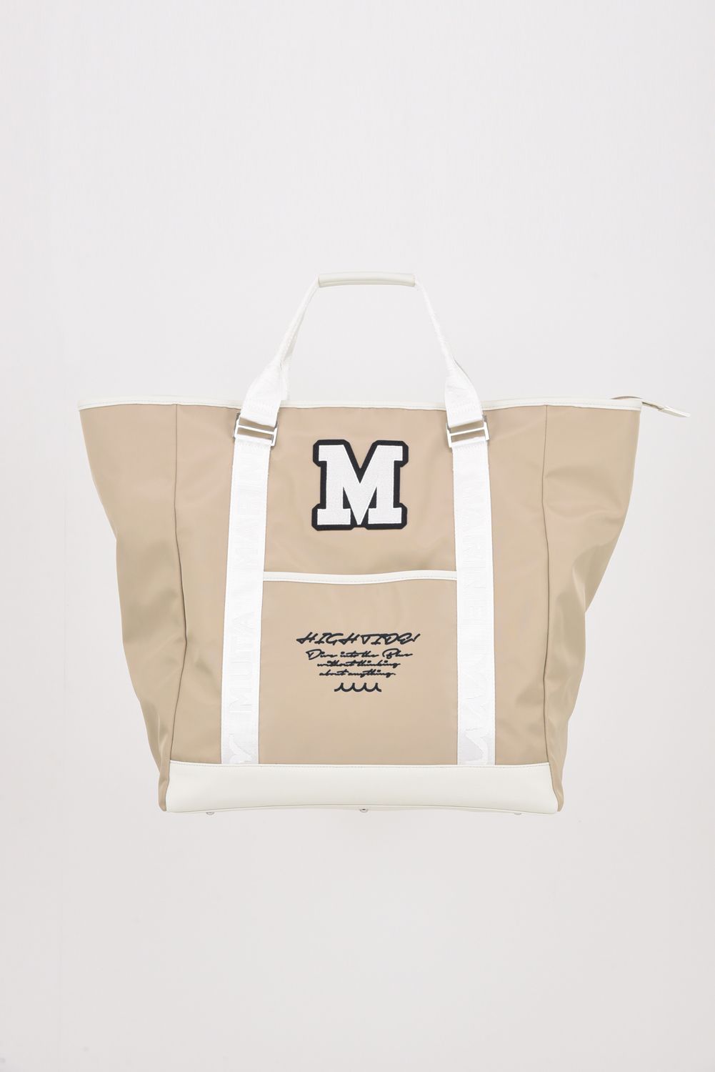 BIG TOTE BAG / ナイロン ビッグロゴ BIGトートバッグ (ショルダーストラップ付き) (ベージュ)