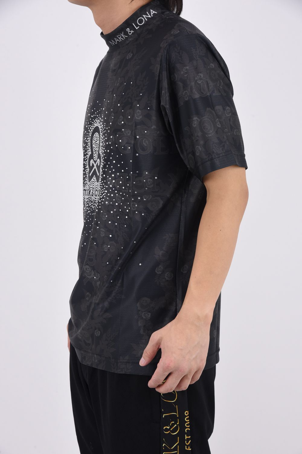 【2026SS 木村拓哉さん着用 VOL.7】 CROCE SPECTRUM MOCK NECK / オープンメッシュ生地 スワロフスキー モックネックTシャツ (ブラック)