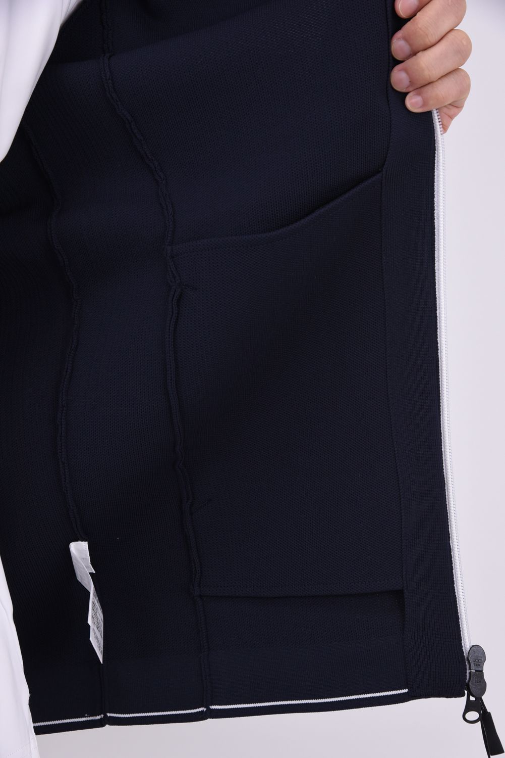 【26AW】 MEN'S DOUBLE JQ KNIT PARKA / バックロゴ ジップアップ ニットパーカー (ネイビー)