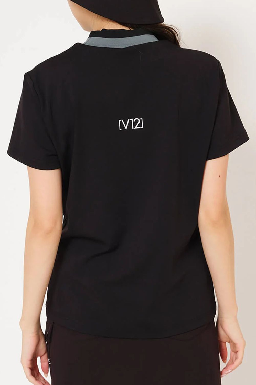 【26SS】【レディース】 ONE HAND MOCK / バイカラージャカード モックネックTシャツ (ブラック)