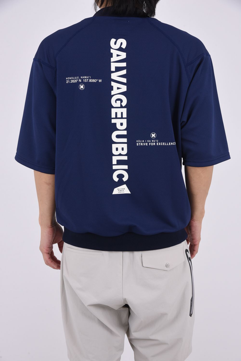 【26SS】 JQ Ribbed Mockneck S/S(EXELLENCE) / ブランドロゴ 裾リブ ハーフスリーブ モックネックTシャツ (ネイビー)