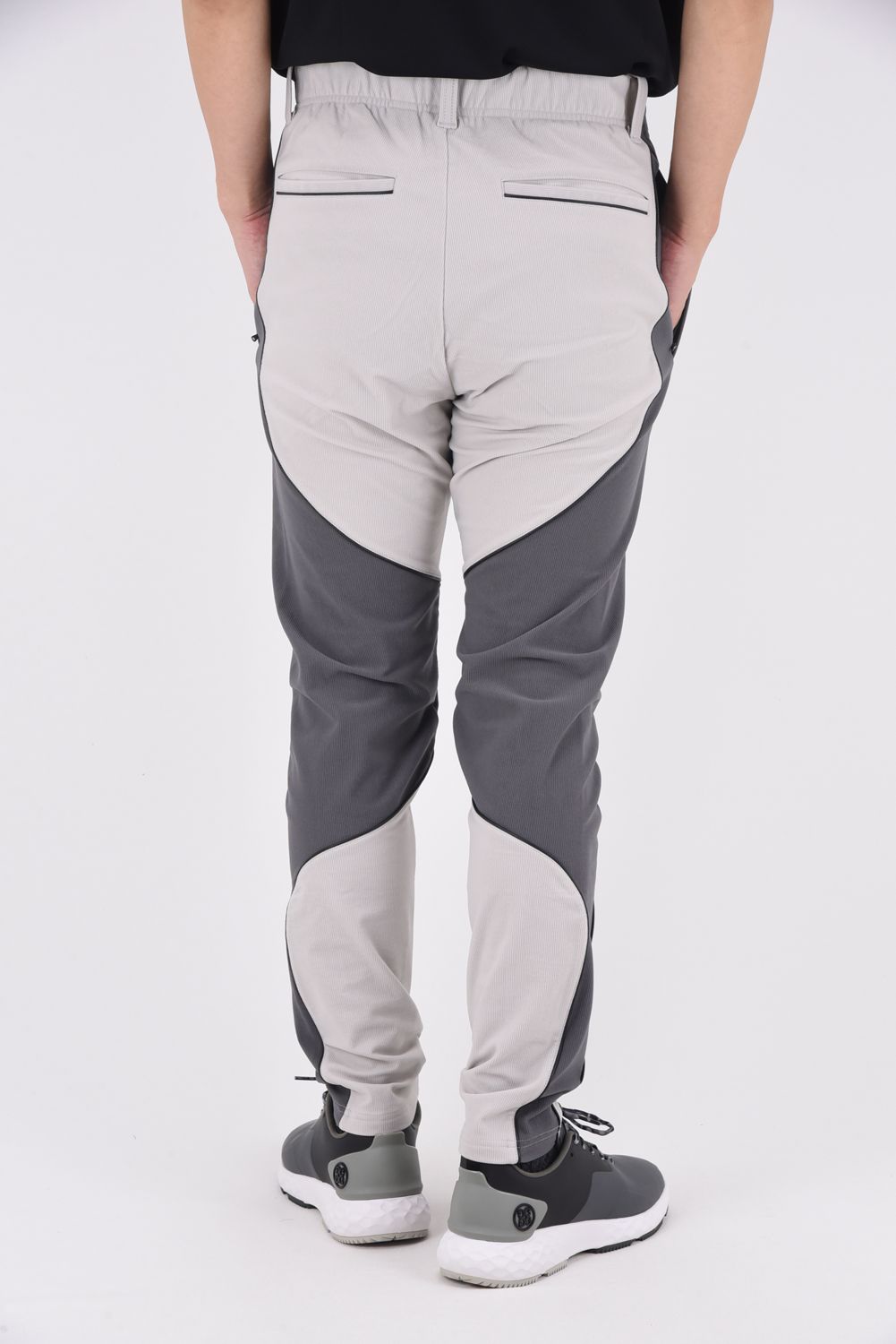 ZOOM STRETCH PERFONAMCE PANTS / 高機能フリース素材 ブランドロゴ刺繍 パイピング ウォームパンツ (グレー)