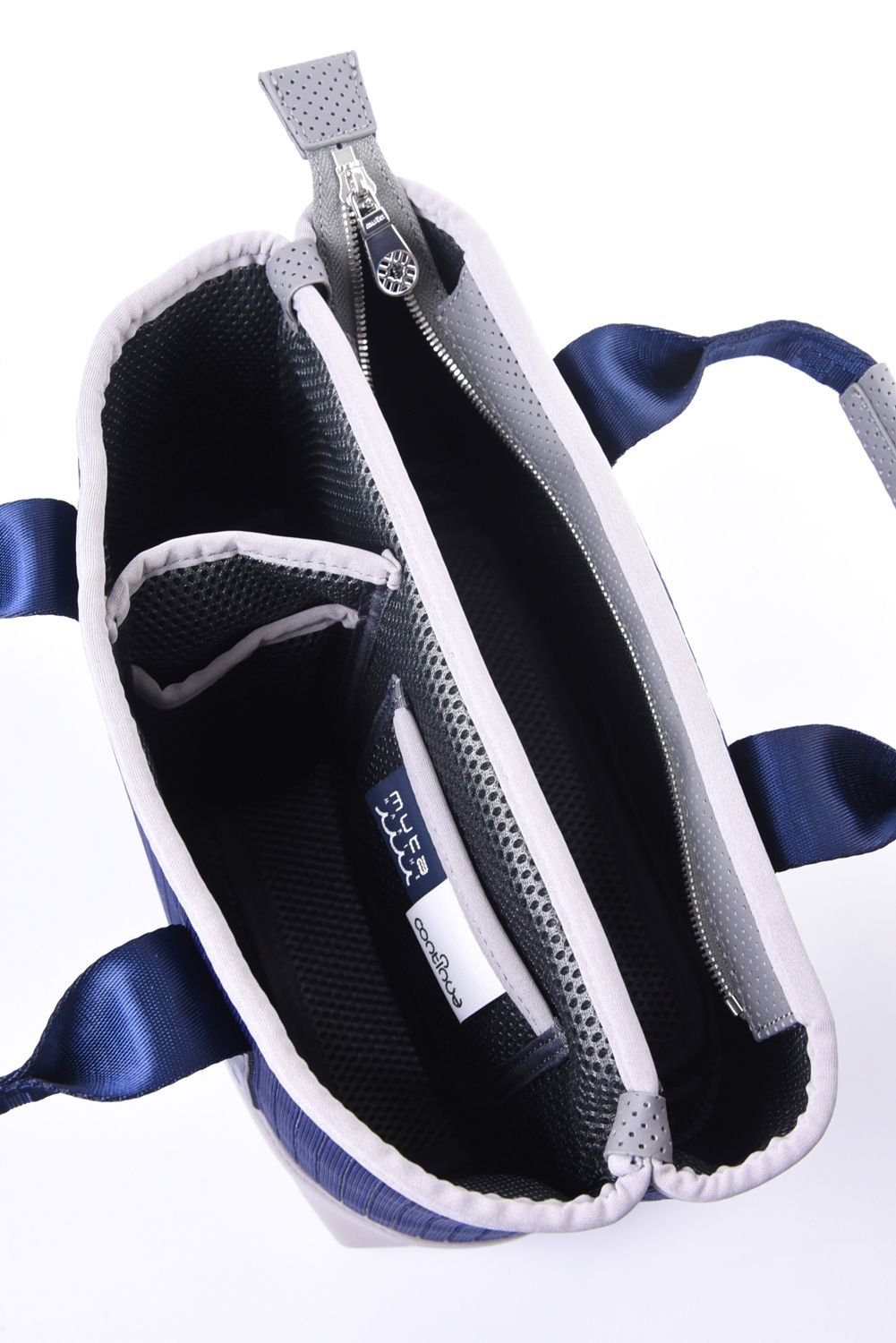 【26SS】 STRIPE KNIT PARTITION TOTE BAG / ストライプニット パーテーショントートバッグ (ネイビー)