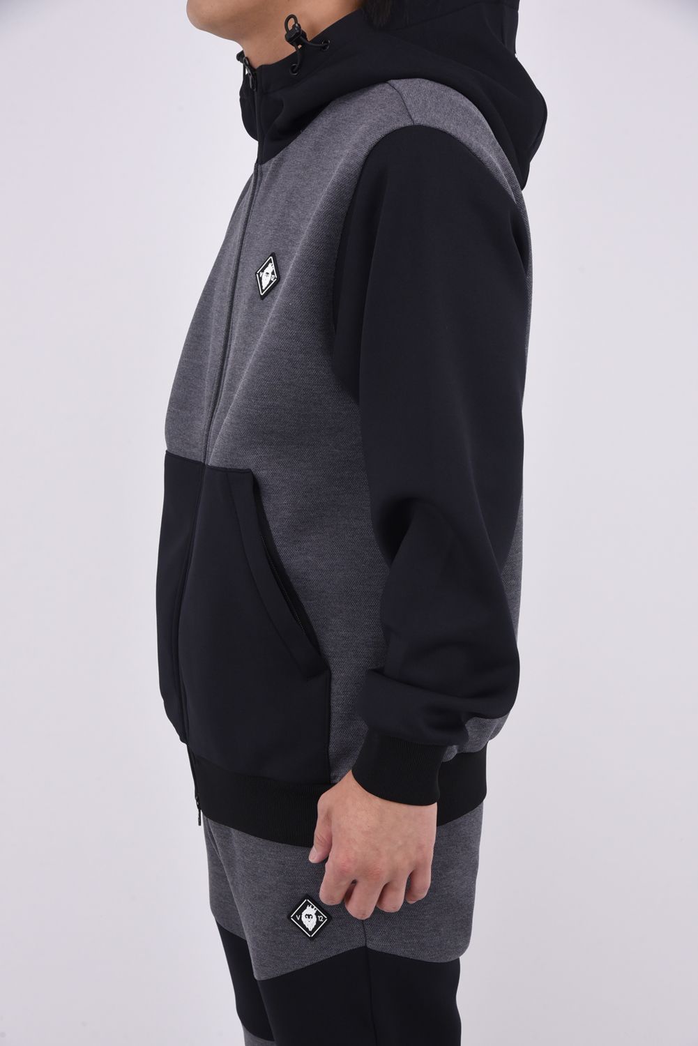 【25AW】 SW HC PARKA / ツートーン 異素材切り替え フルジップパーカー (ブラック)