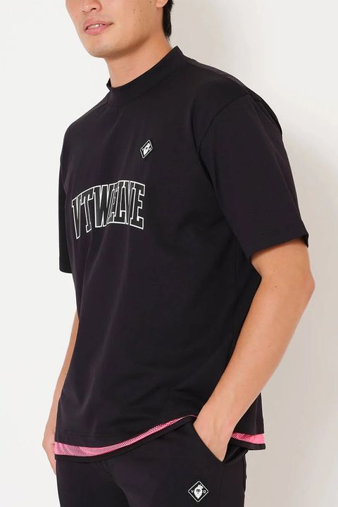 【26SS】 SNEAK MOCK / ブランドロゴ ネオンカラーライン モックネックTシャツ (ブラック)