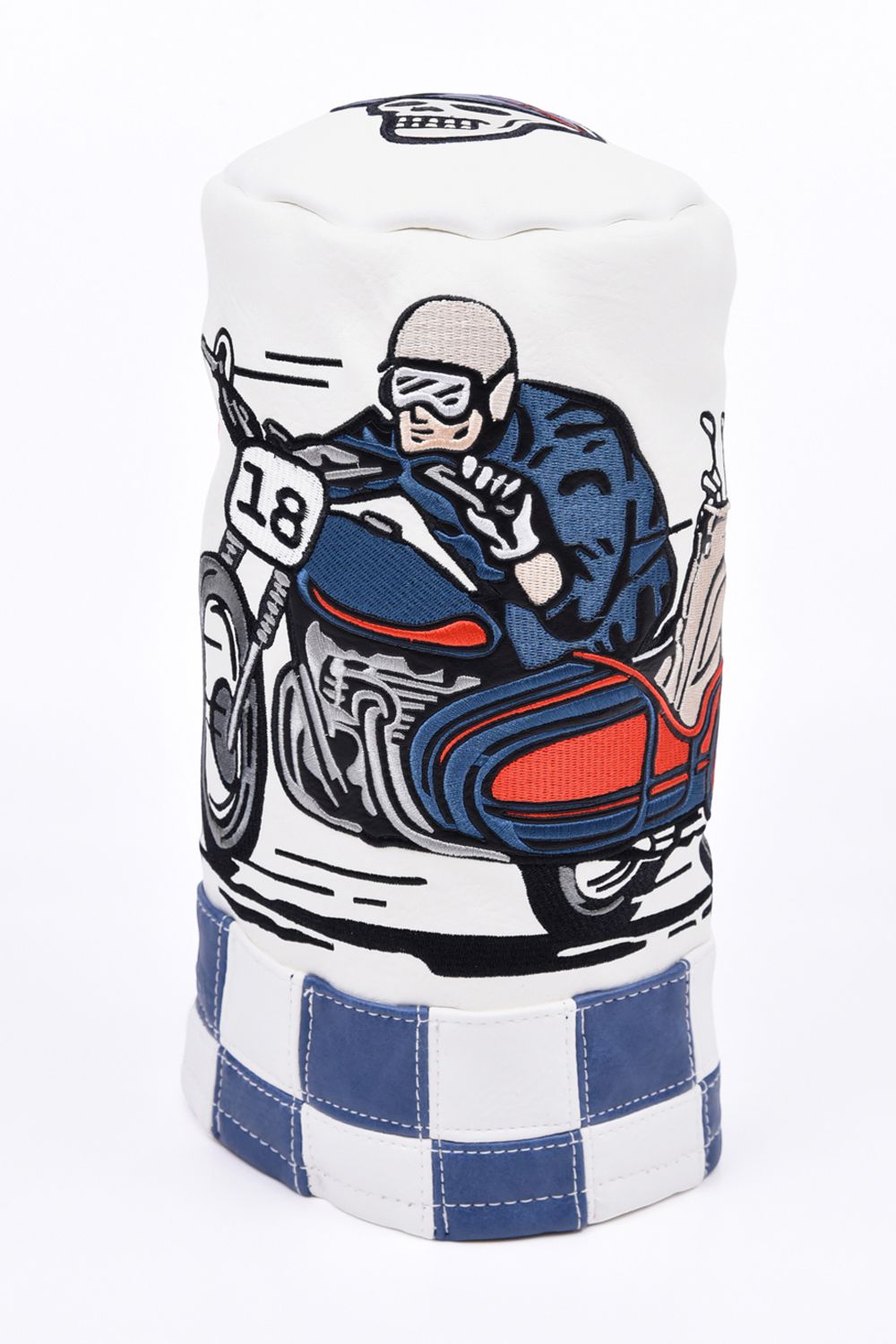 【26AW】【CAPSULE COLLECTION】 CHECKERED SIDECAR DRIVER BARREL COVER / サイドカー刺繍入り バレル型 ドライバーカバー (ホワイト)