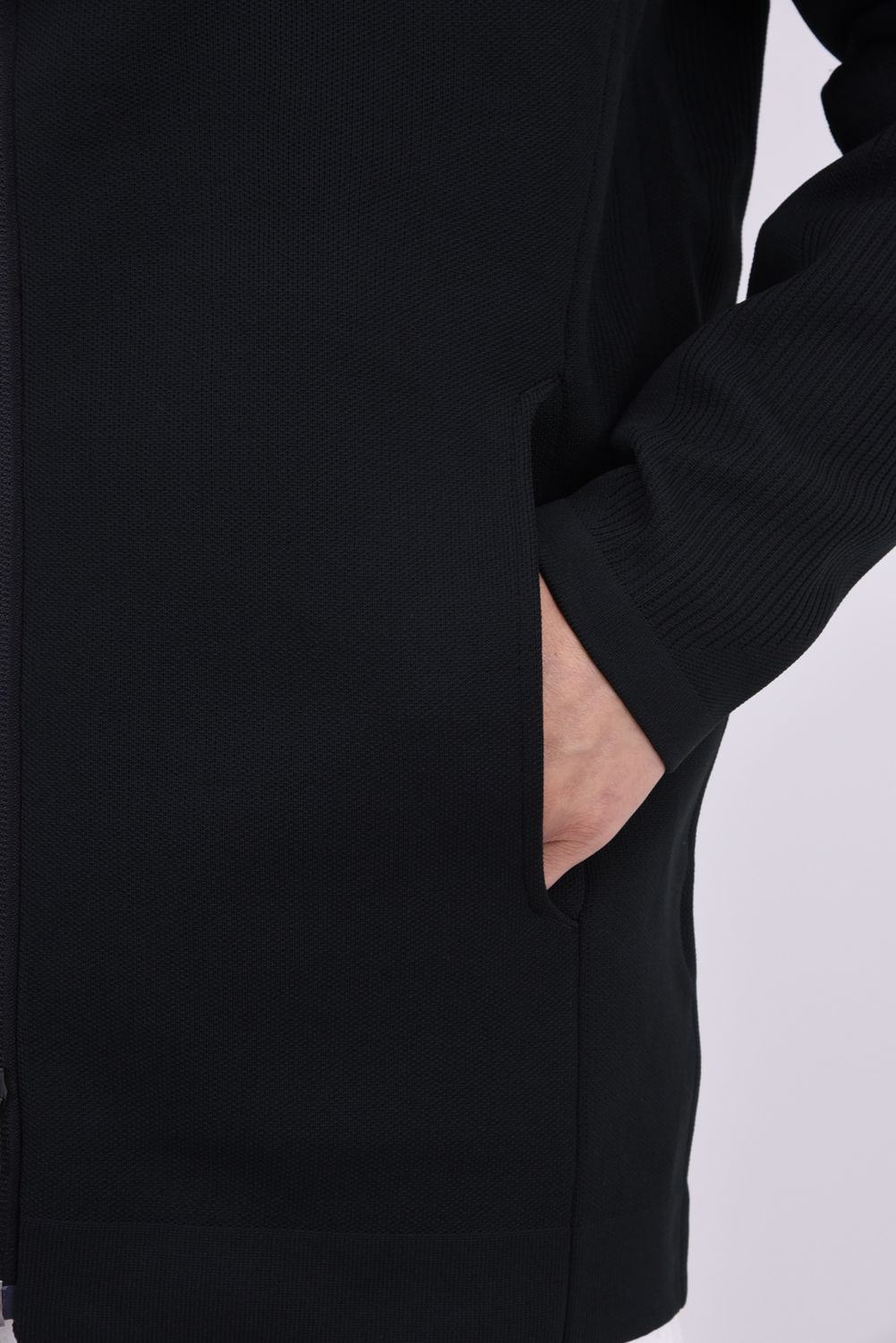 【26AW】 MEN'S DOUBLE JQ KNIT PARKA / バックロゴ ジップアップ ニットパーカー (ブラック)