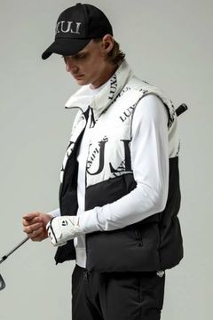 BICOLOR CIRCLE LOGO VEST / バイカラー 総柄 中綿ベスト (ホワイト/ブラック)