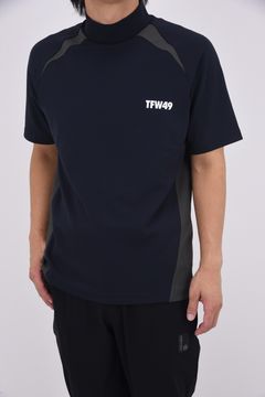 【25AW】 SIDE PANEL SHORT SLEEVE MOCKNECK / ダンボールニット バイカラー モックネックTシャツ (ブラック)