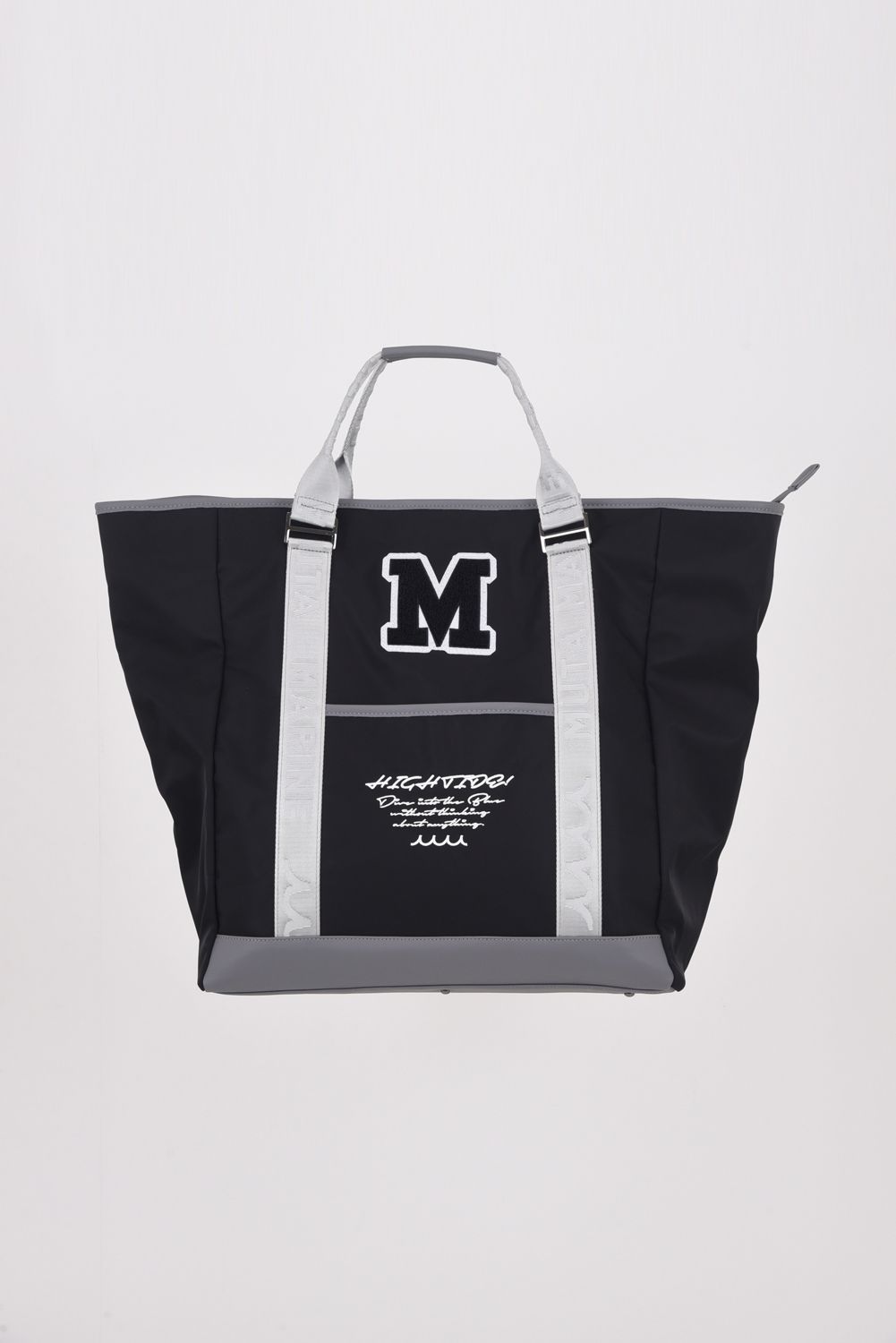 BIG TOTE BAG / ナイロン ビッグロゴ BIGトートバッグ (ショルダーストラップ付き) (ブラック)