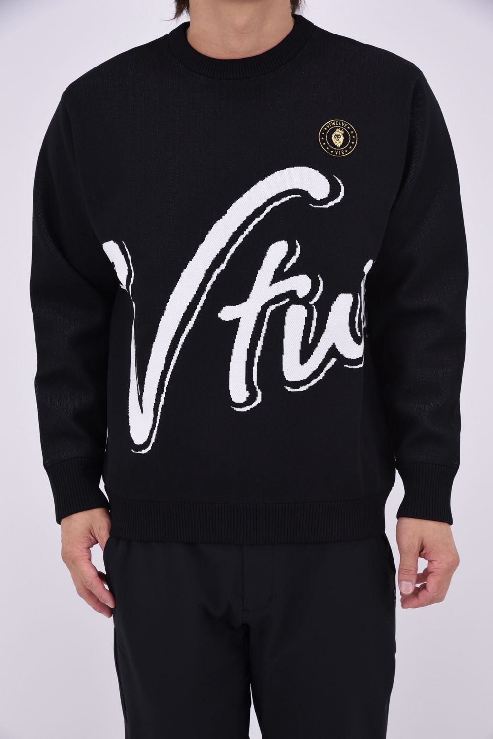 【26AW】 BIG HICKY KNIT / ビッグロゴ 防風裏地付き クルーネックニット (ブラック)