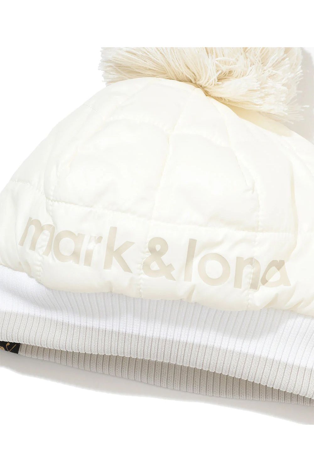 FRAME QUILTED POM CAP / 中綿キルティング リブニット 梵天付きキャップ (ホワイト)