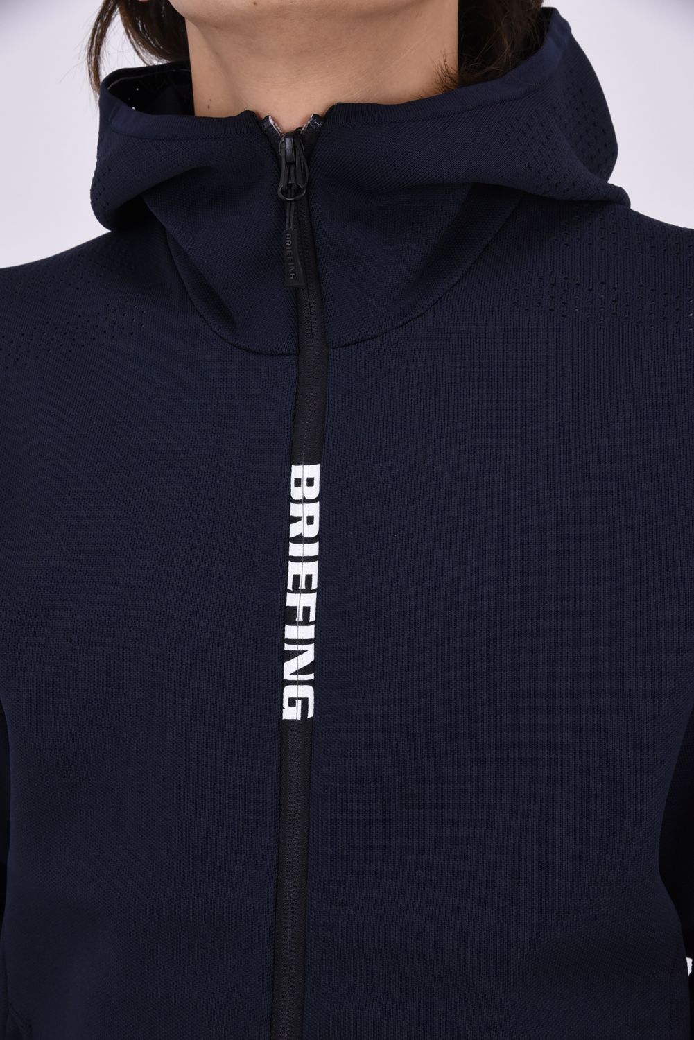 【26AW】 MEN'S DOUBLE JQ KNIT PARKA / バックロゴ ジップアップ ニットパーカー (ネイビー)