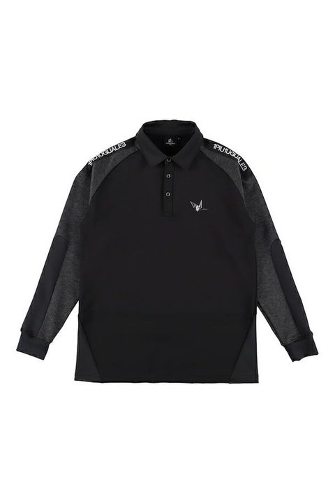 【2025AW】 113 GOLF POLO / 異素材切り替え ロングスリーブ ポロシャツ (ブラック)