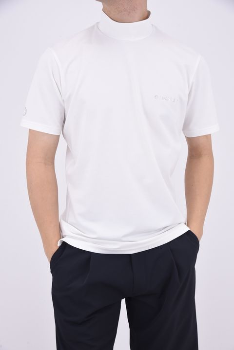 BASIC COOLTECH S/S MOCK NECK SHIRTS / ベーシック 3Dシルバーロゴ 半袖モックネックシャツ (ホワイト)