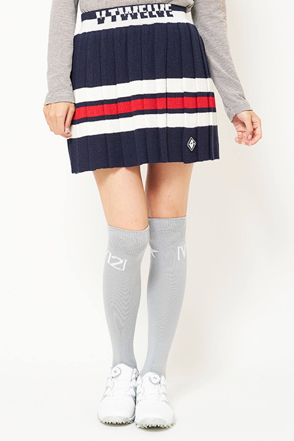 【レディース】 2 TONE SKIRT / 2トーン プリーツニットスカート (ネイビー)