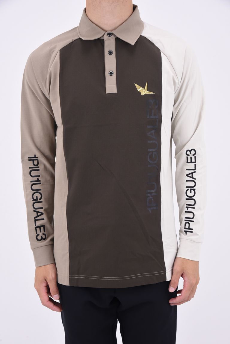 1PIU1UGUALE3 GOLF - STRIPE SWITCH POLO L/S / ロゴ ストライプ  