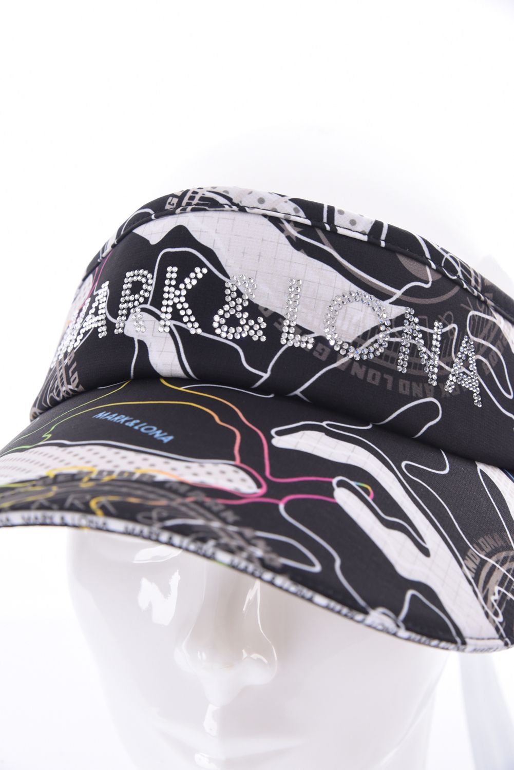 【26SS】【レディース】 AXON CAMO WIDE BRIM VISOR / カモフラージュプリント ラインストーンロゴ つば広リボンサンバイザー (ブラック)